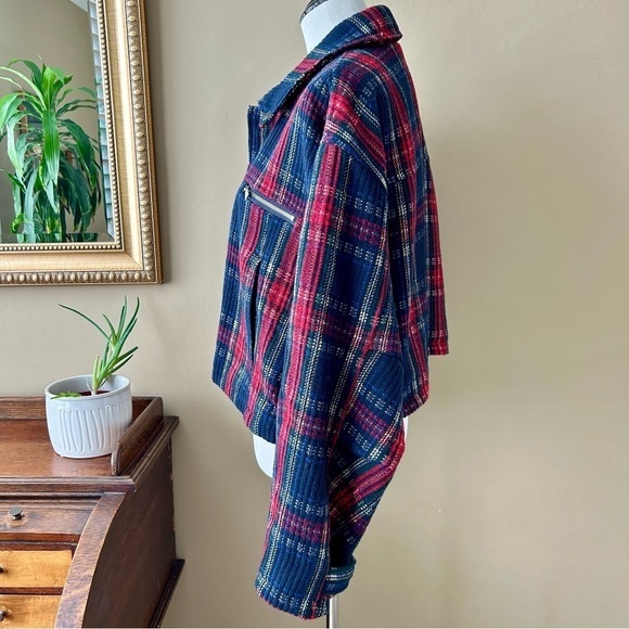 We The Free Free People FP Swing Flight Jacket Red Navy Tartan Plaid Size L - Picture 8 of 16